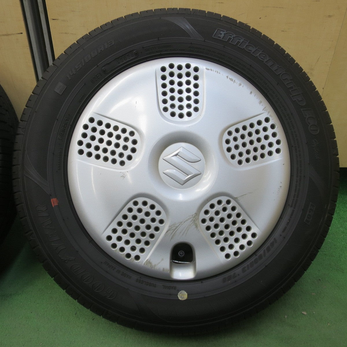バリ溝！24年！8.5分★スズキ MRワゴン 純正 スチール 145/80R13 グッドイヤー EfficientGrip ECO hybrid EG01 13インチ PCD100/4H★6050404イノ