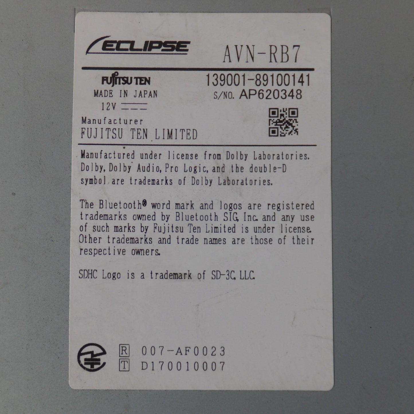 [送料無料] ★富士通テン イクリプス ECLIPSE メモリーナビゲーション AVN-RB7[5]★