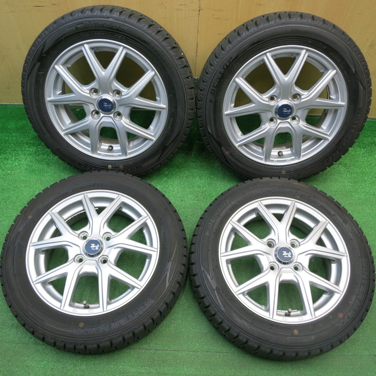 バリ溝！23年！キレイ！9分★スタッドレス 155/65R14 ダンロップ ウインターマックス WM02 Zmeist M5 14インチ PCD100/4H★5113001HAス
