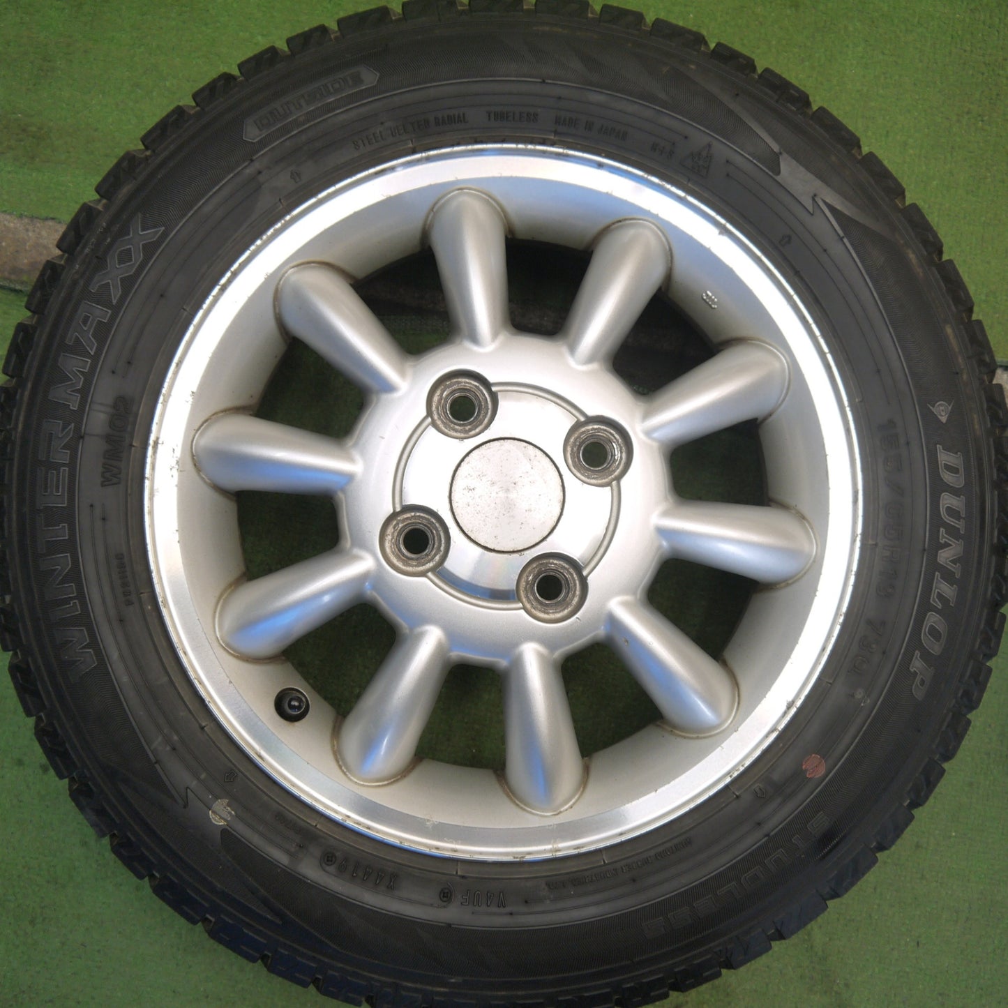 バリ溝！8.5分◎スズキ アルト ラパン 純正 155/65R13 スタッドレス ダンロップ ウインターマックス WM02 13インチ PCD100/4H◎6081803Hス