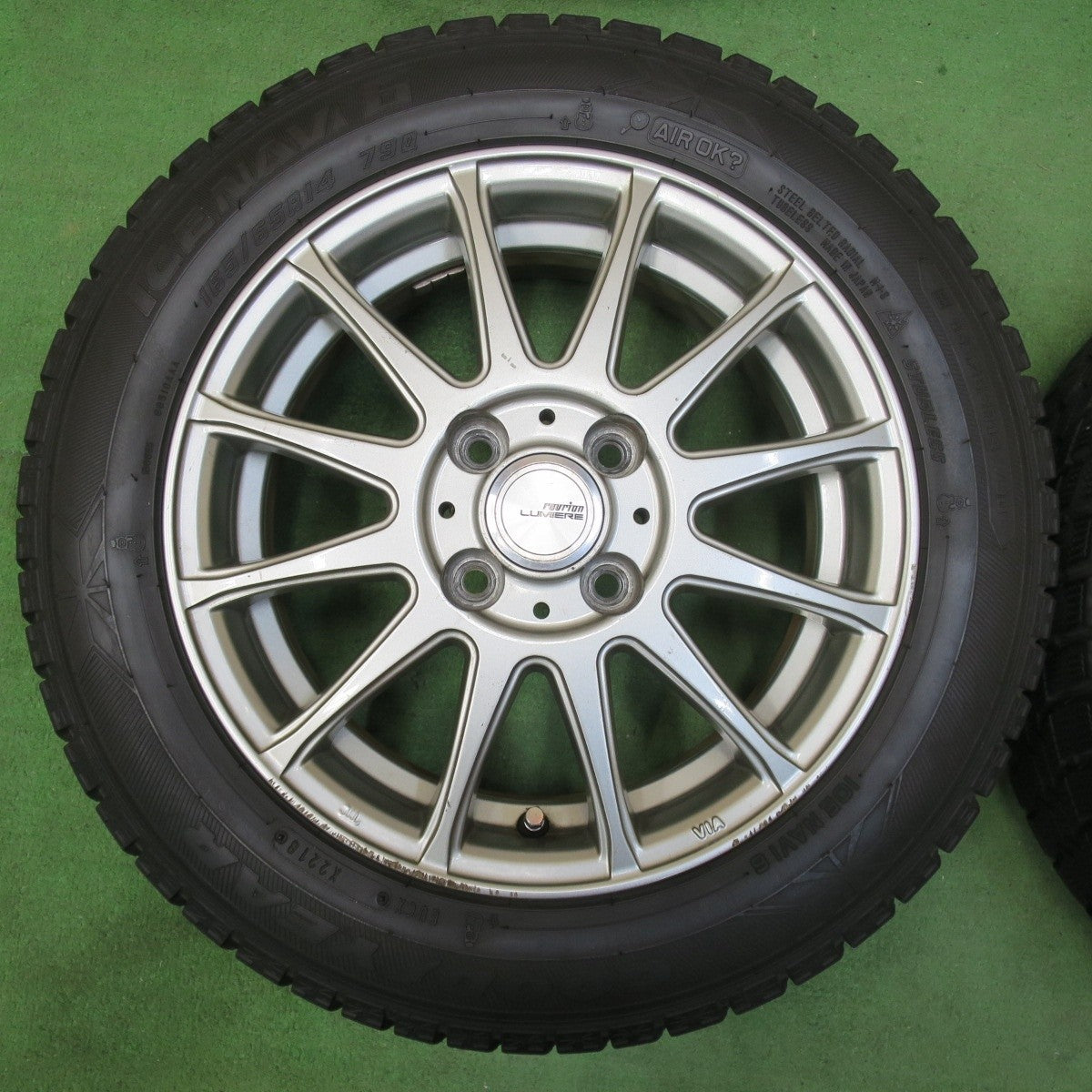 バリ溝！8.5分★スタッドレス 165/65R14 グッドイヤー アイスナビ6 ravrion LUMIERE ラブリオン 14インチ 軽自動車にも ハスラー 等 PCD100/4H★5011008イス