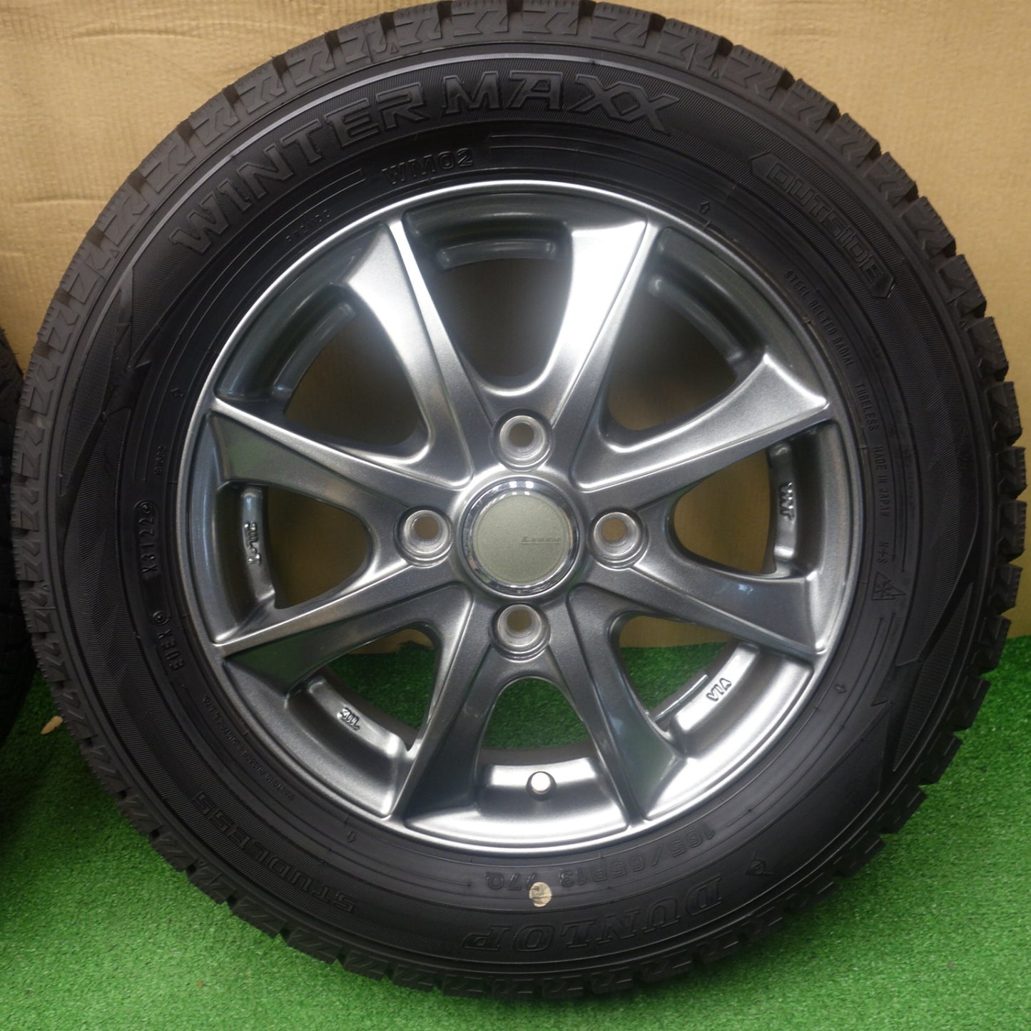 バリ溝！22年！キレイ！ほぼ10分◎スタッドレス 165/65R13 ダンロップ ウインターマックス WM02 LEBEN レーベン 13インチ PCD100/4H◎6062004KTス