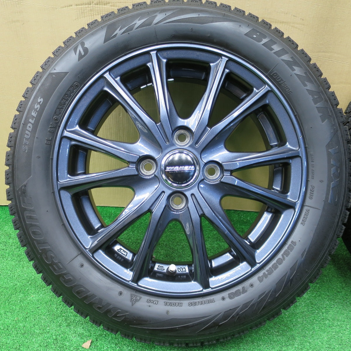 バリ溝！22年！キレイ！8.5分★スタッドレス 155/65R14 ブリヂストン ブリザック VRX2 WAREN ヴァーレン 14インチ PCD100/4H★5120301NKス