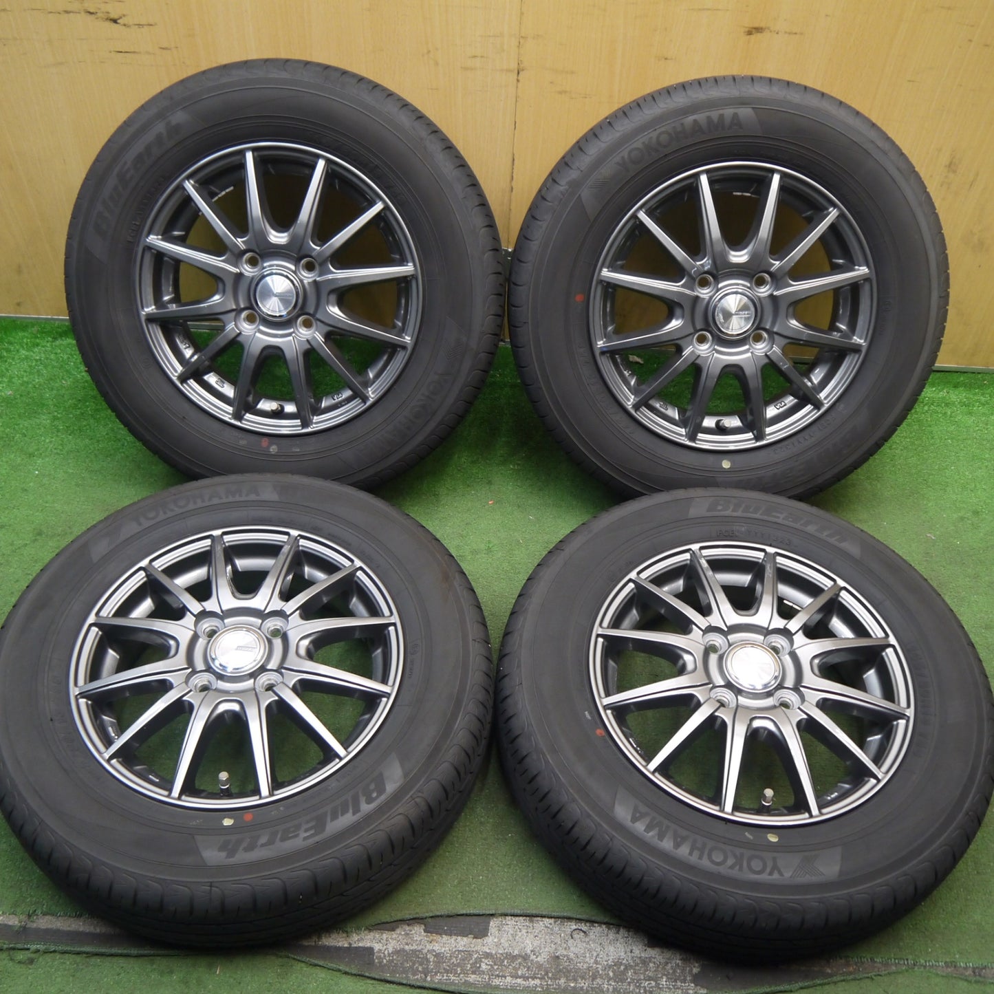 4本価格！23年★145/80R13 ヨコハマ ブルーアース AE01 WAZEN 社外 アルミ 13インチ PCD100/4H★5090106Hノ