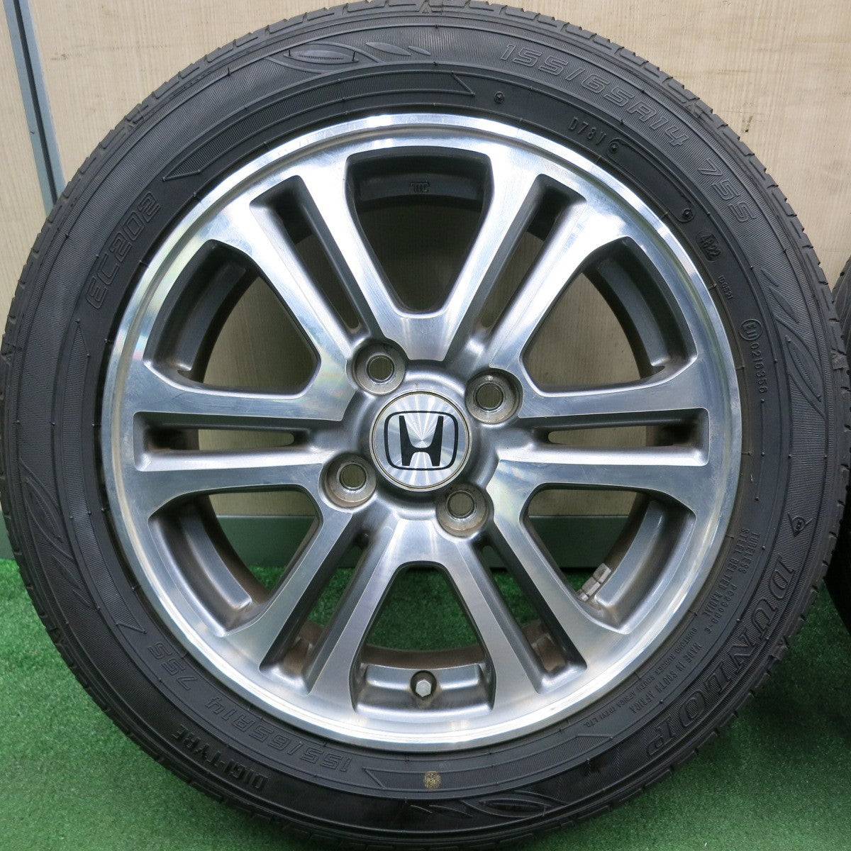 *送料無料* バリ溝！22年！8.5分★ホンダ N-BOX 純正 155/65R14 ダンロップ EC202 14インチ Nボックス PCD100/4H★4051304HAノ
