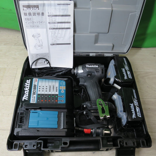 [送料無料] 美品!バッテリー2個☆マキタ 充電式 インパクト ドライバ 18V TD173DRGXB 充電器 ケース付き 黒 電動 工具☆