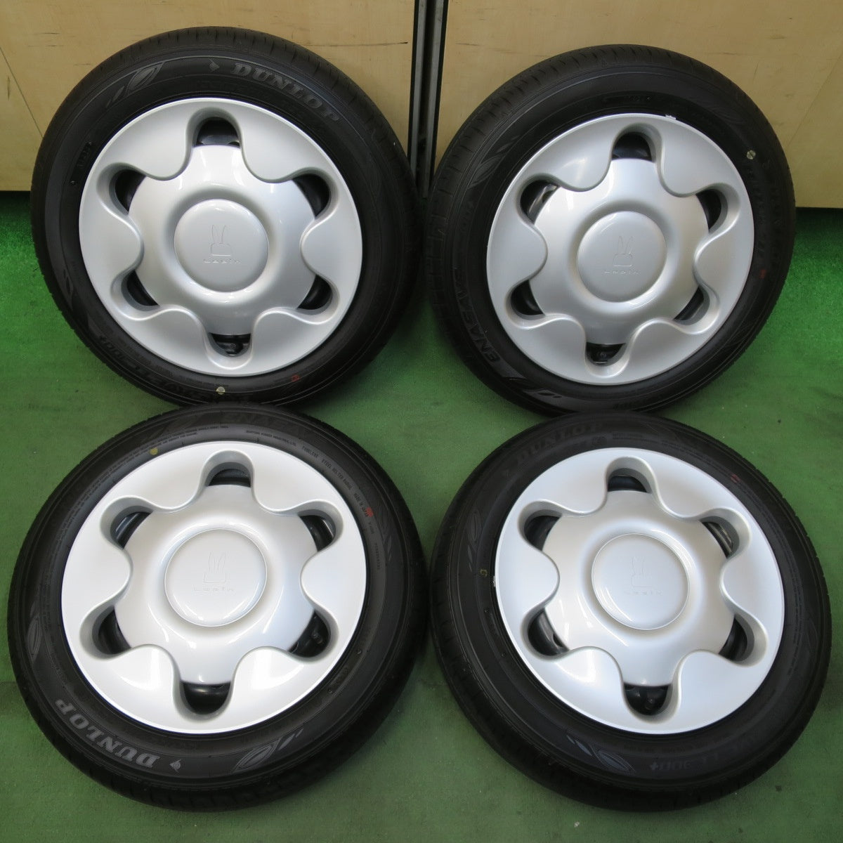 ほぼ新車外し！24年★スズキ HE33S ラパン 純正 スチール 155/65R14 ダンロップ エナセーブ EC300+ 14インチ PCD100/4H★5102412イノ