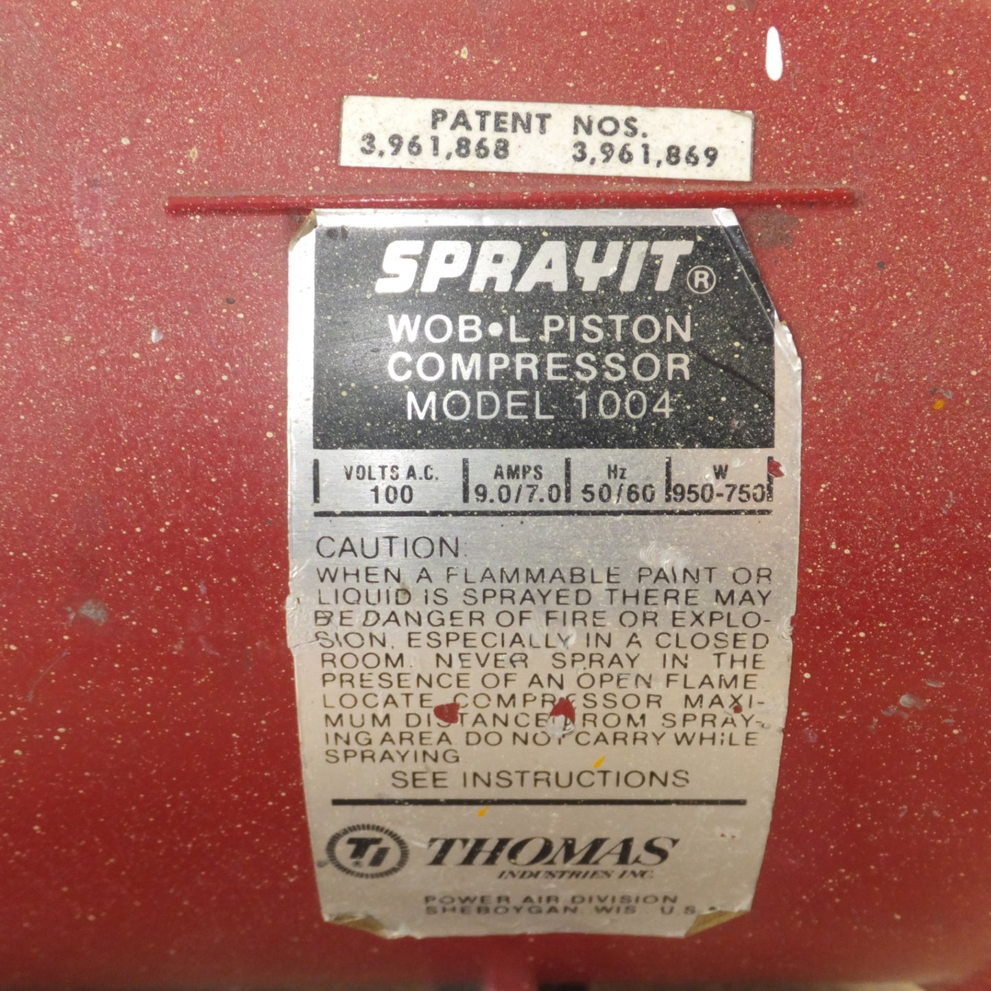 [送料無料] ★トーマス THOMAS 1/2HP エアーコンプレッサー 1004　100V 50/60Hz　SPRAYIT　WOB・L PISTON COMPRESSOR★