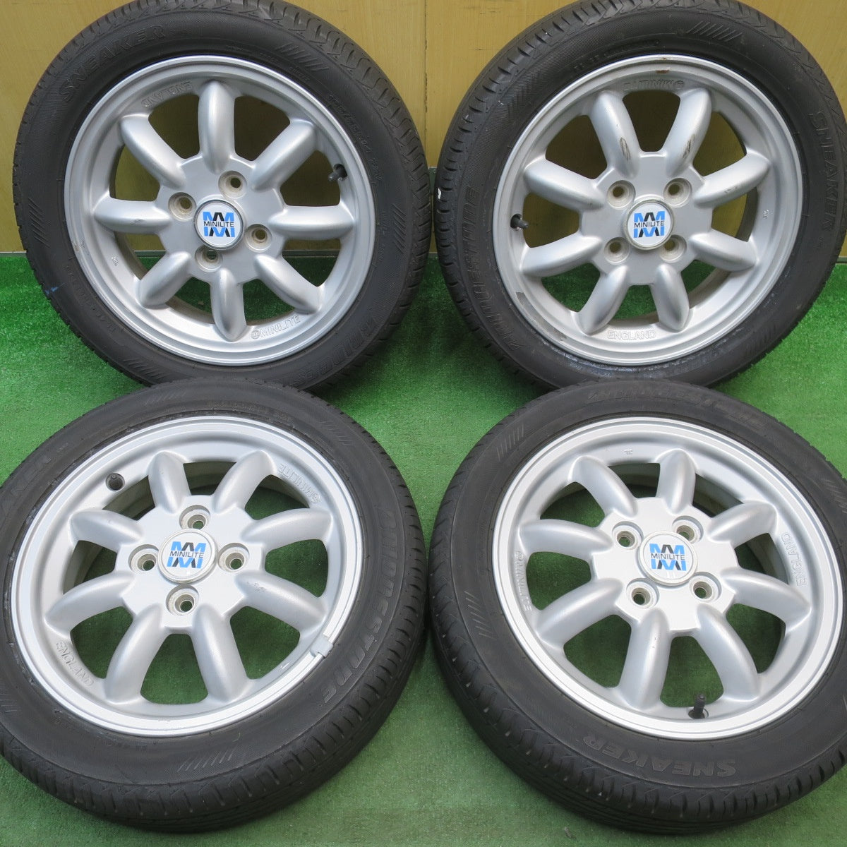 バリ溝！9分★ダイハツ ミラジーノ 純正 MINILITE 165/55R14 ブリヂストン スニーカー SNK2 14インチ ミニライト PCD100/4H★6050810NJノ