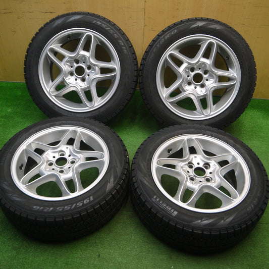 [送料無料] バリ溝！20年！キレイ！9分★MINI R56 ミニ クーパーS 純正 195/55R16 スタッドレス ピレリ アイスアシンメトリコ 16インチ PCD100/4H★4122704Hス
