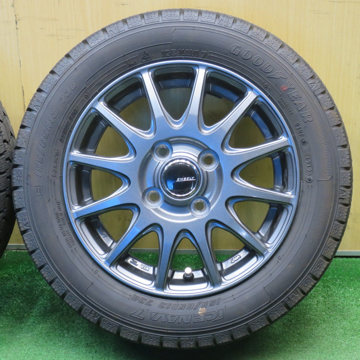 ほぼ未使用！25年！キレイ★スタッドレス 155/65R13 グッドイヤー アイスナビ7 EMBELY 社外 アルミ 13インチ PCD100/4H★6032904NJス