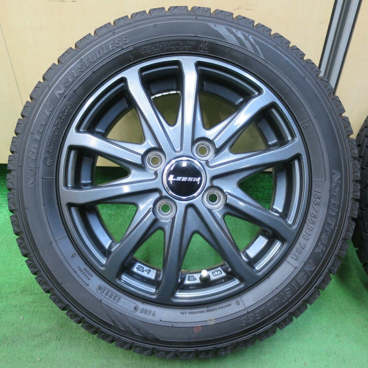 バリ溝！21年！ほぼ10分★スタッドレス 155/65R13 オートバックス ノーストレック N3i LEBEN レーベン 13インチ PCD100/4H★5030608イス