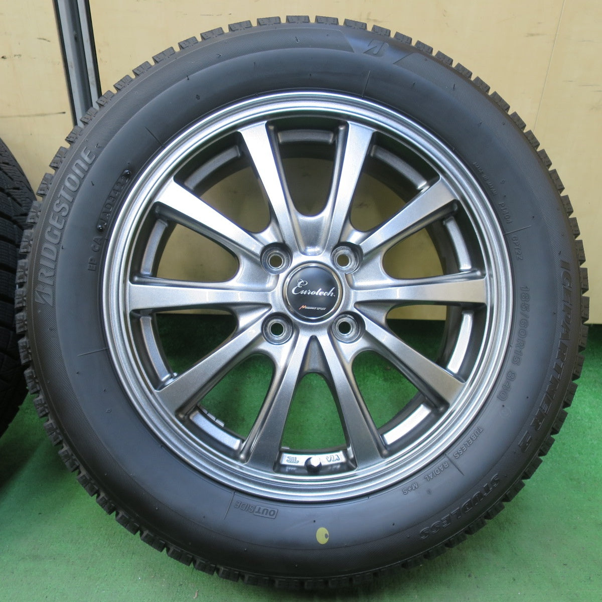 バリ溝！22年！キレイ！9.5分★スタッドレス 185/60R15 ブリヂストン アイスパートナー2 EuroTech MANARAY SPORT ユーロテック マナレイ 15インチ PCD100/4H★5101407イス