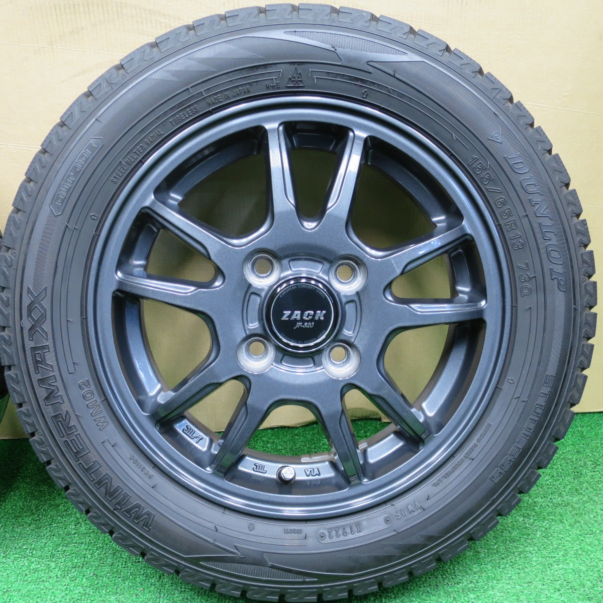 バリ溝！22年！キレイ！9分★スタッドレス 155/65R13 ダンロップ ウインターマックス WM02 ZACK JP-520 MONZA ザック 13インチ PCD100/4H★5112902NKス