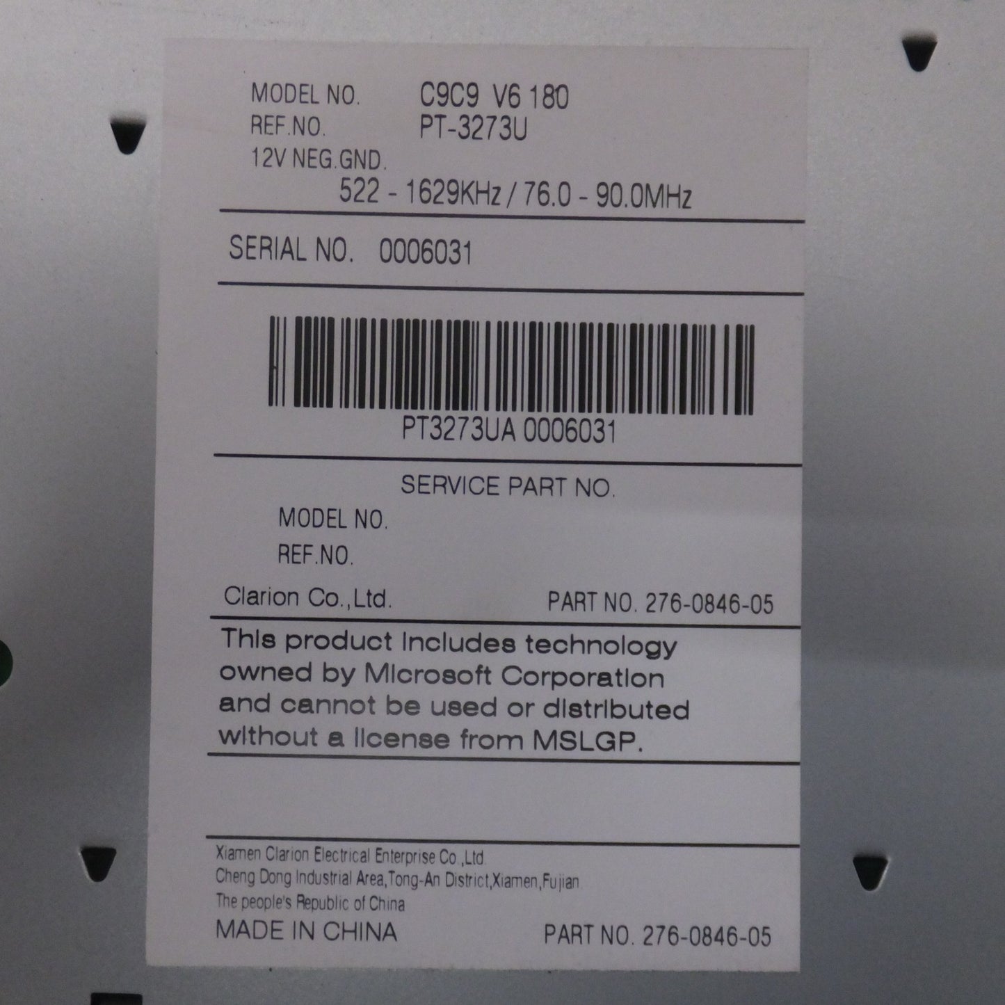 [送料無料] ★クラリオン製 スズキ カーオーディオ CD MP3 WMA レシーバー CZ109　C9C9 V6 180[37]★