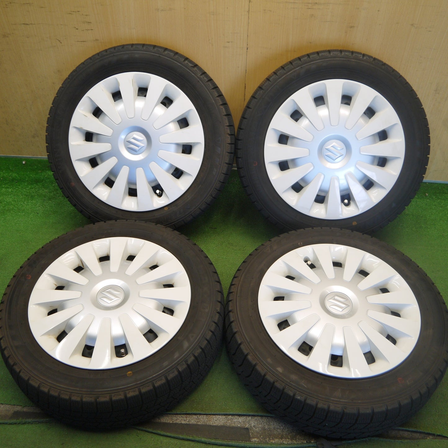 バリ溝！22年！キレイ！9.5分◎スズキ ワゴンR スマイル 純正 スチール 155/65R14 スタッドレス ダンロップ ウインターマックス 03 14インチ PCD100/4H◎6081004Hス