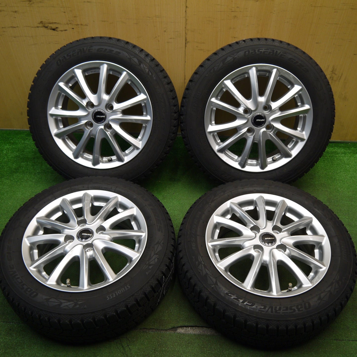 バリ溝！22年！キレイ！ほぼ10分★スタッドレス 165/65R14 トーヨー オブザーブ GIZ2 QRASIZ KOSEI コーセイ 14インチ ハスラー ソリオ 等 PCD100/4H★5043011Hス