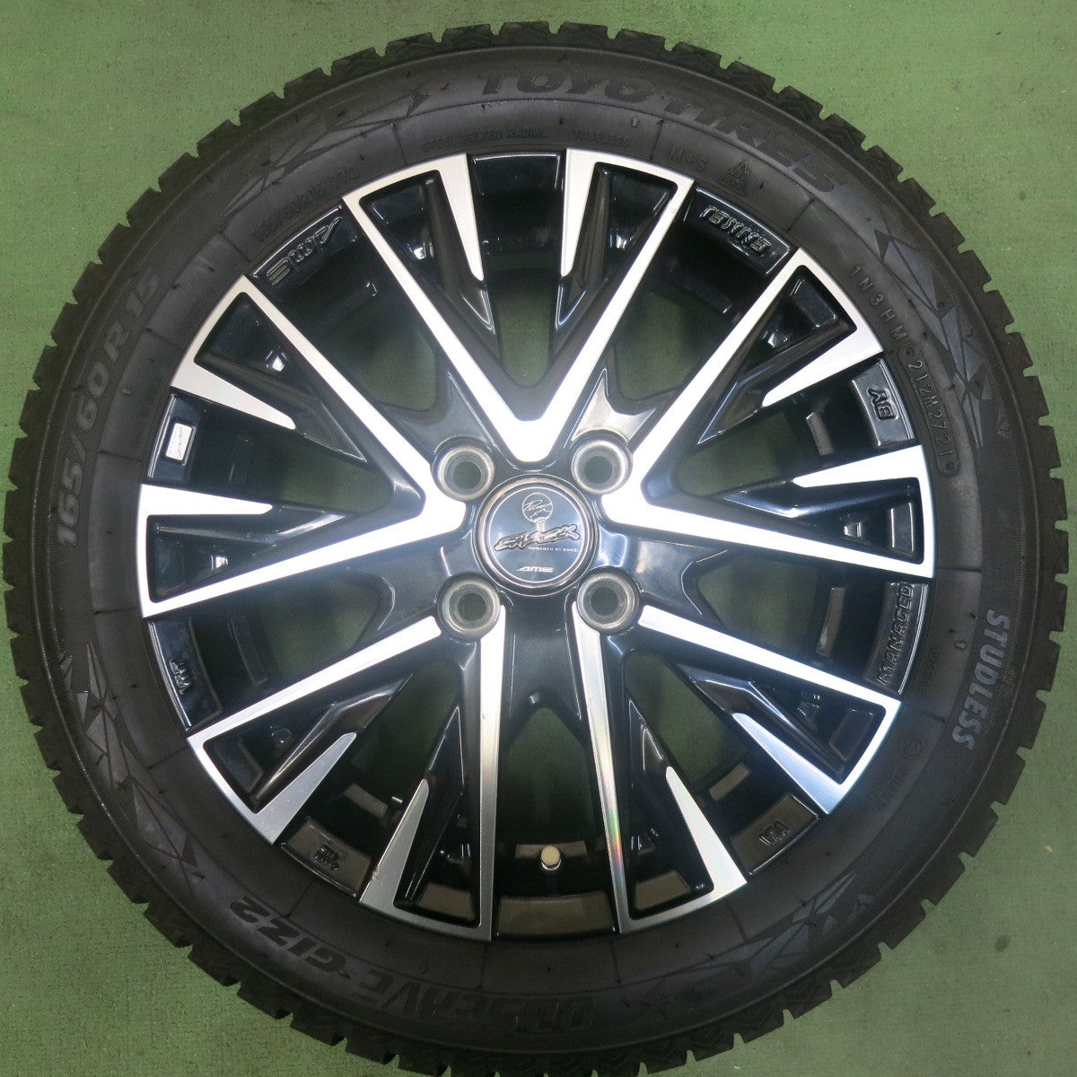 バリ溝！21年！キレイ！9分★スタッドレス 165/60R15 トーヨー オブザーブ GIZ2 SMACK ENKEI AME スマック エンケイ 15インチ ハスラー ソリオ 等 PCD100/4H★5112702SKス