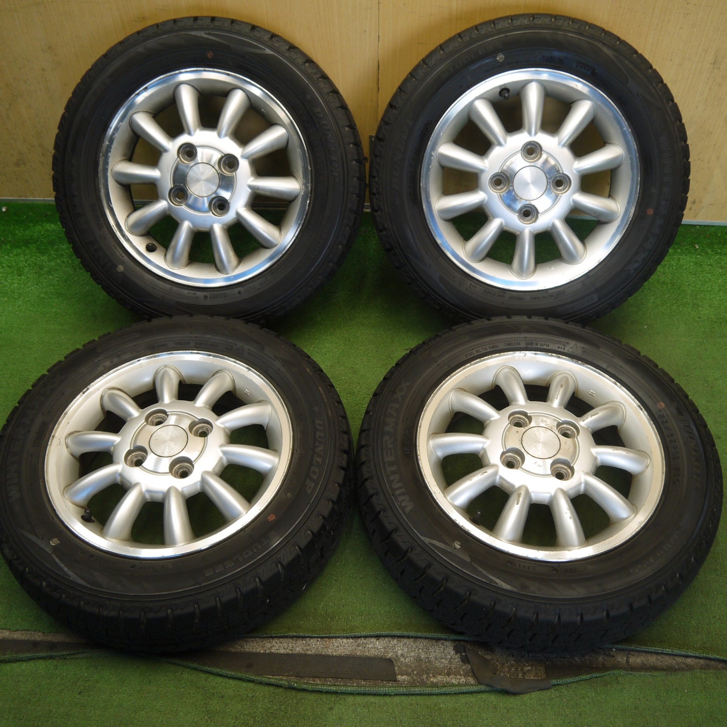 バリ溝！8.5分◎スズキ アルト ラパン 純正 155/65R13 スタッドレス ダンロップ ウインターマックス WM02 13インチ PCD100/4H◎6081803Hス