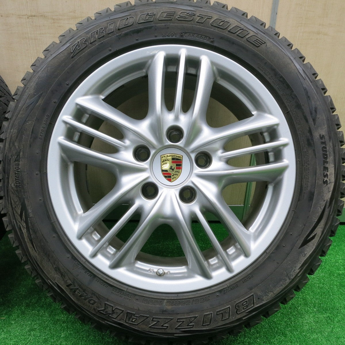*送料無料* バリ溝！9.5分★ポルシェ 957 カイエン S 純正 BBS RD322 255/55R18 スタッドレス ブリヂストン ブリザック DM-V1 PCD130/5H★4072501HAス
