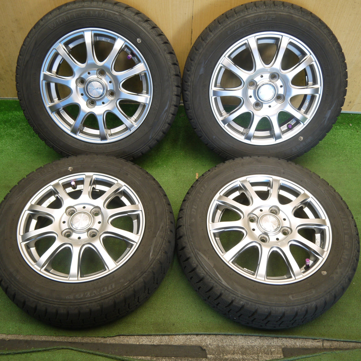 バリ溝！22年！8.5分◎スタッドレス 155/65R13 ダンロップ ウインターマックス WM02 LAYCEA レイシア 13インチ PCD100/4H◎6082604Hス