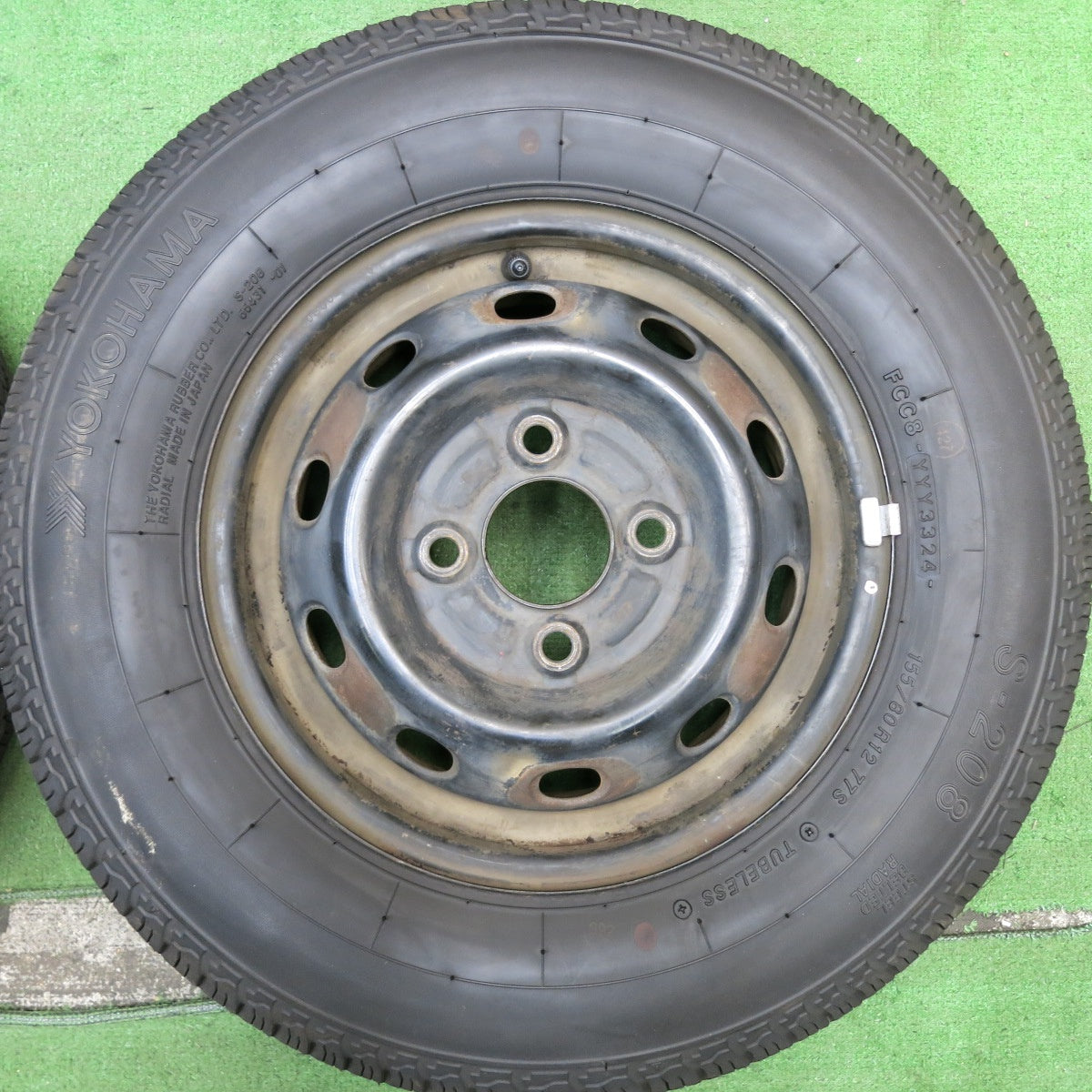 バリ溝！24年！9分★155/80R12 ヨコハマ S-208 スチール ホイール 12インチ PCD100/4H★5062203HAノ