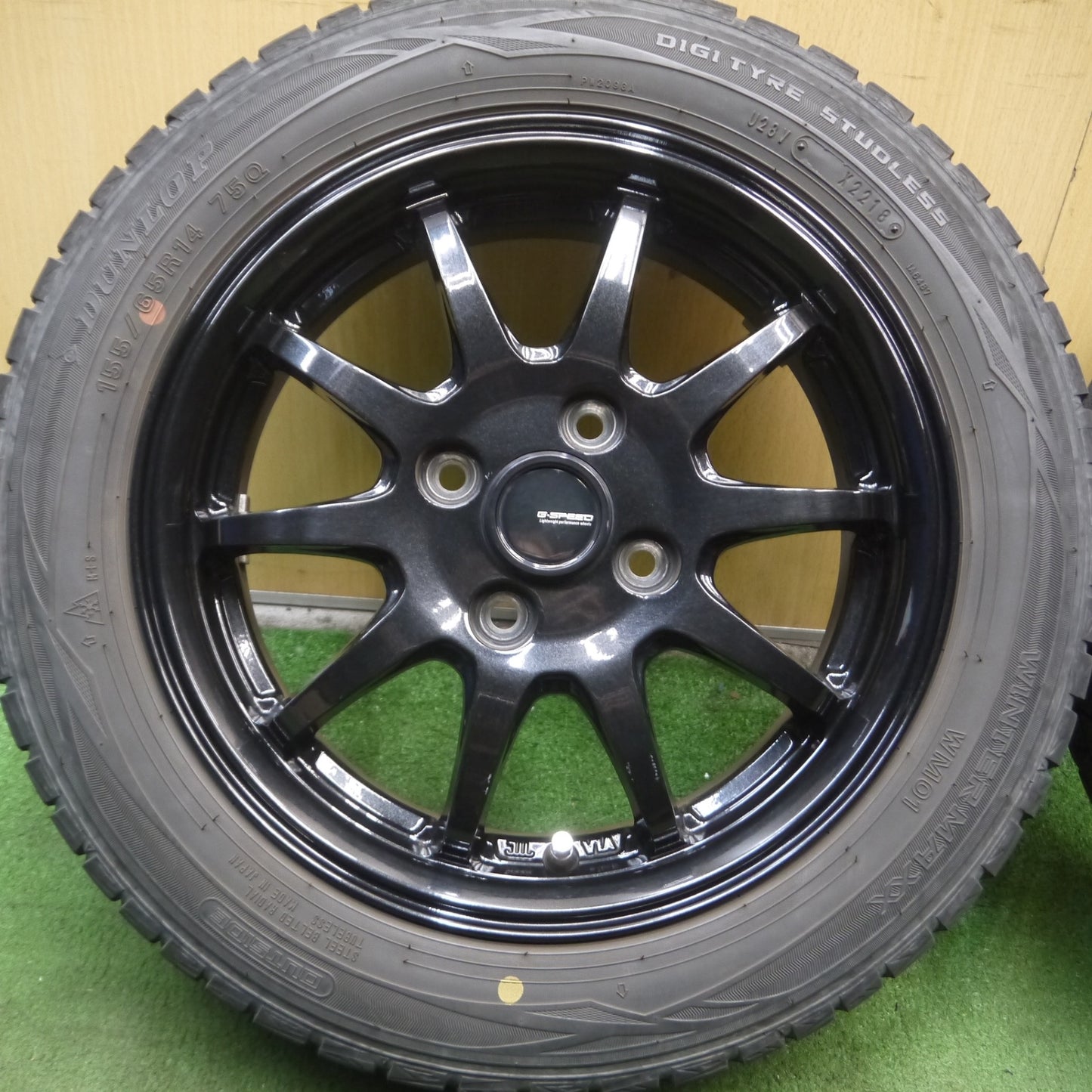 *送料無料* 4本価格★スタッドレス G-SPEED 155/65R14 ダンロップ ウインターマックス WM01 G-SPEED Gスピード 14インチ PCD100/4H★4061101Hス