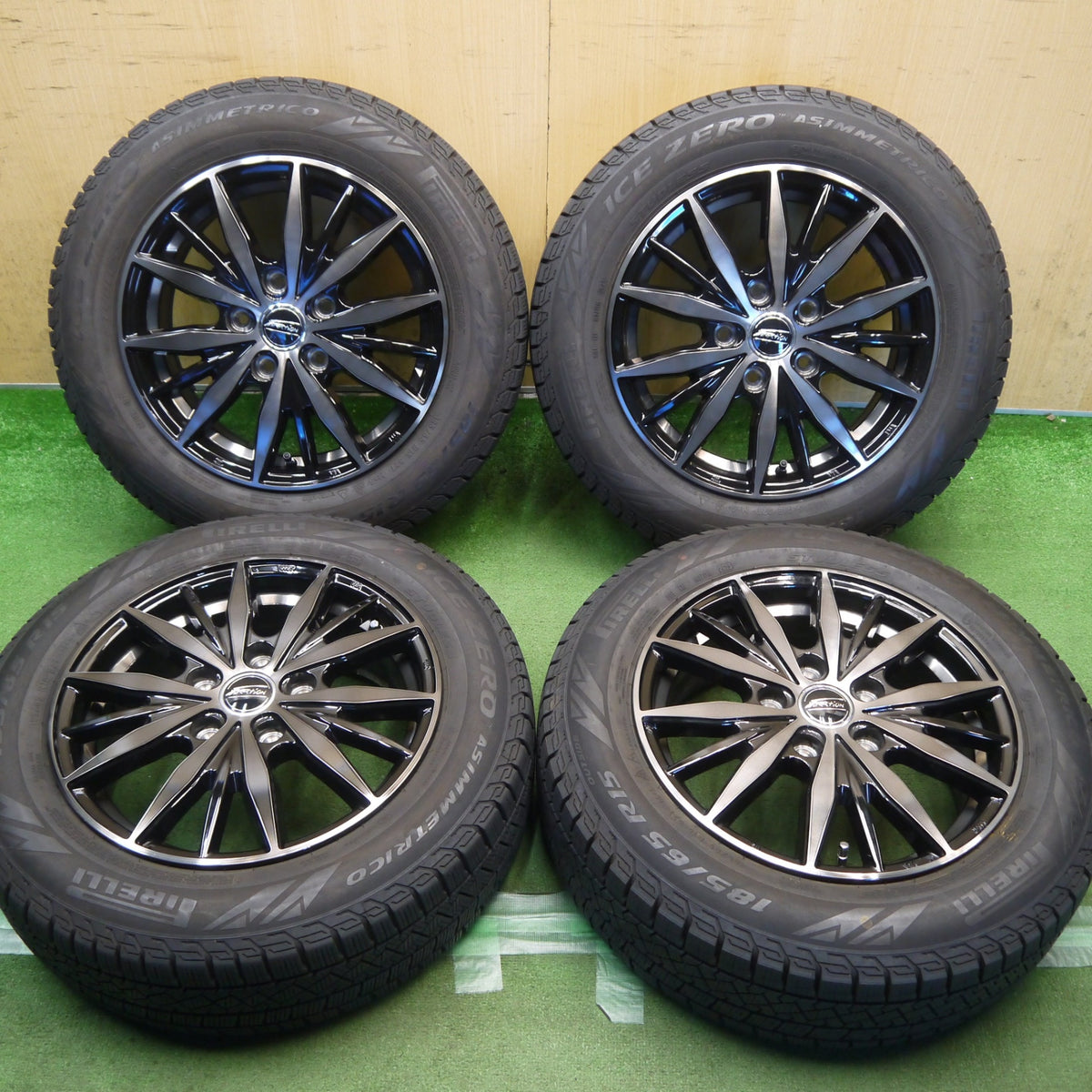 バリ溝！25年！キレイ！9.5分◎スタッドレス 185/65R15 ピレリ アイスゼロ アシンメトリコ F-Direction WF10 F- ディレクション 15インチ PCD114.3/5H◎6093004Hス