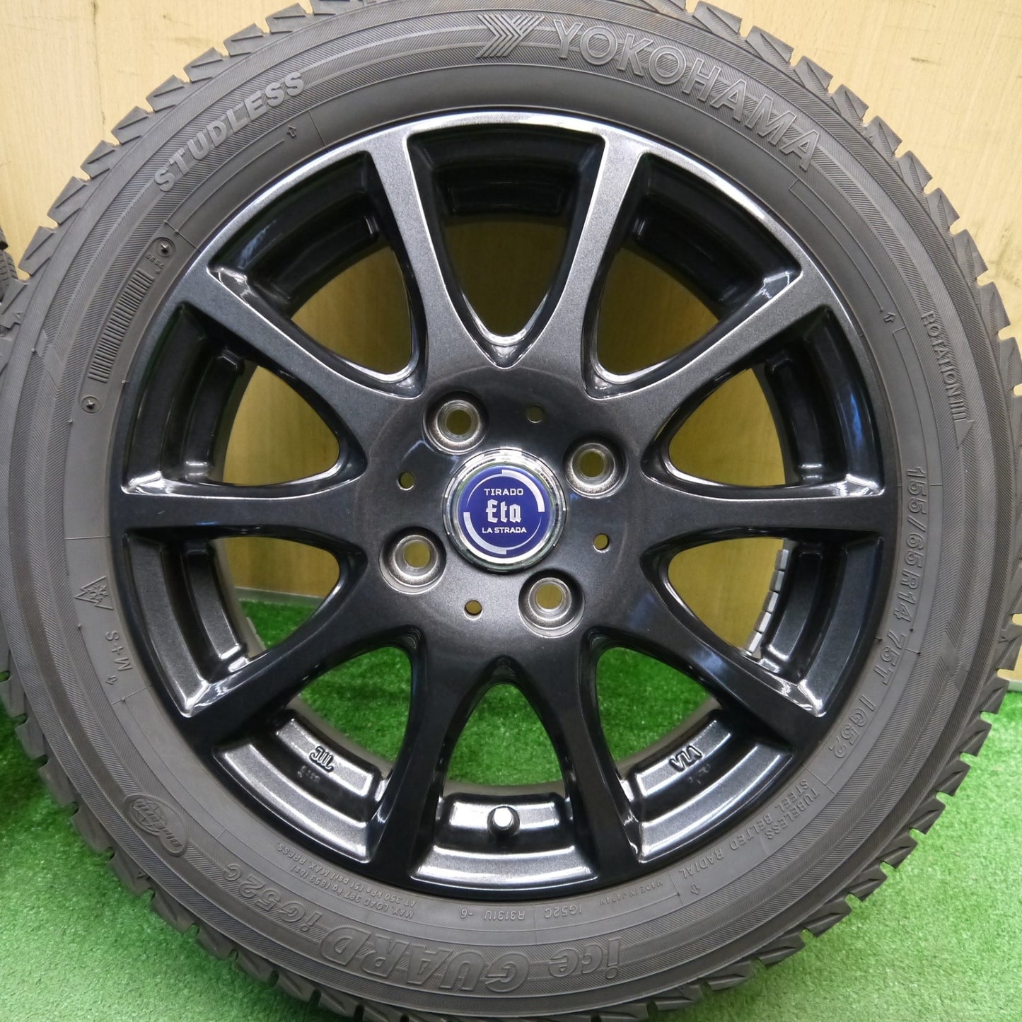 バリ溝！23年！キレイ！9分★スタッドレス 155/65R14 ヨコハマ アイスガード iG52C TIRADO Eta LA STRADA ティラード ラストラーダ 14インチ PCD100/4H★5042802Hス