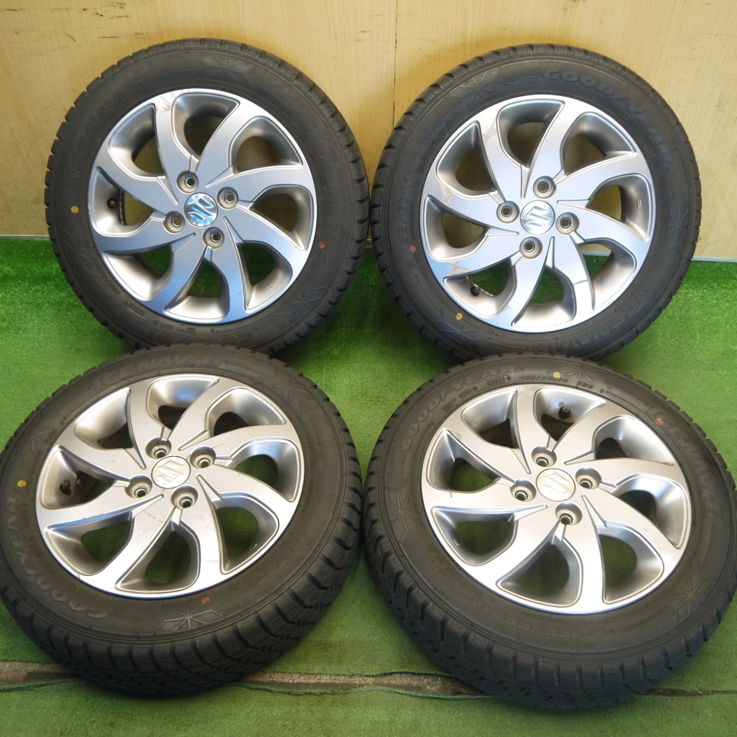 4本価格◎スズキ MK21S パレット 純正 155/65R14 スタッドレス グッドイヤー アイスナビ6 14インチ PCD100/4H◎6072106Hス