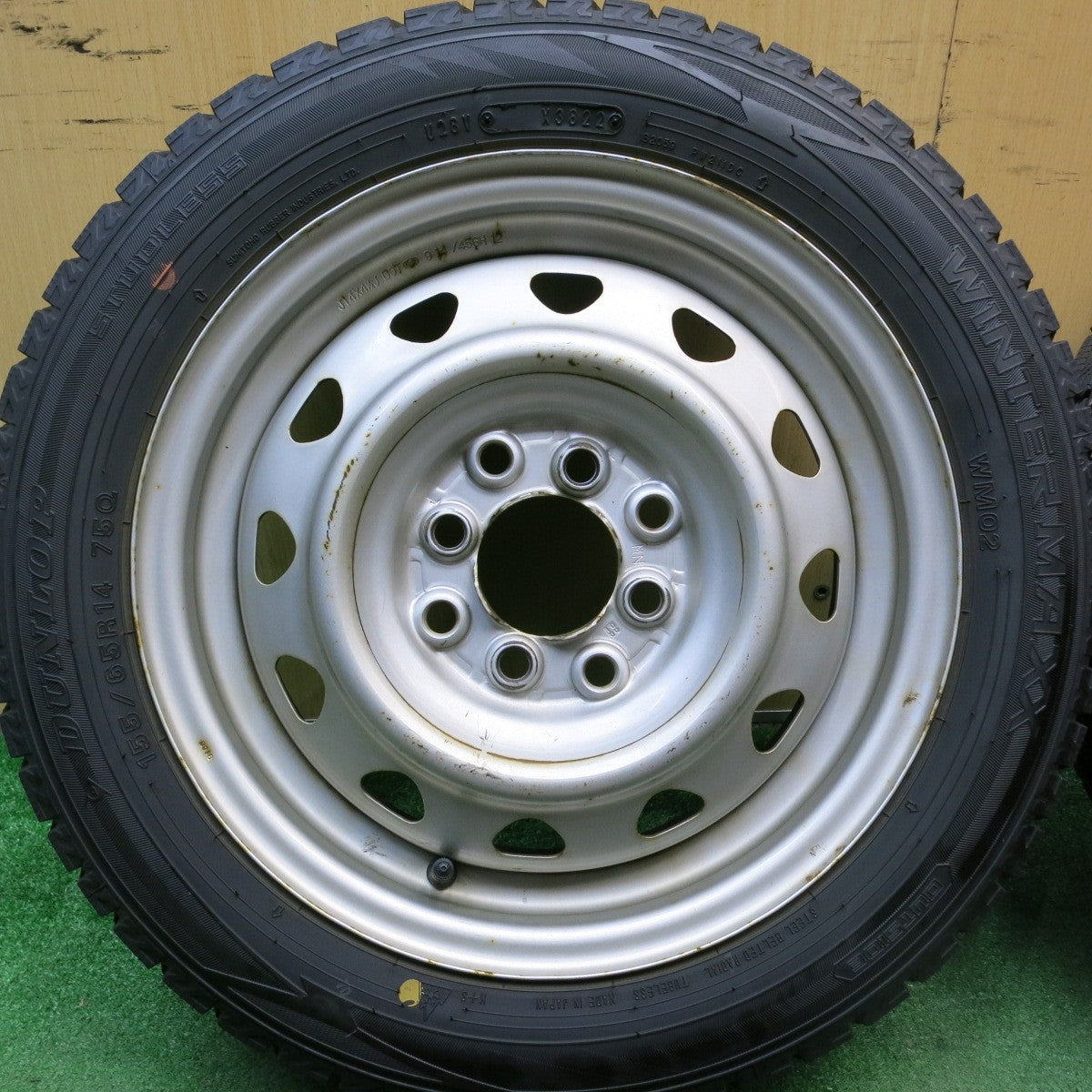 バリ溝！22年！9分★スタッドレス 155/65R14 ダンロップ ウインターマックス WM02 スチール ホイール PCD 100 114.3/4H マルチ★5083107HAス