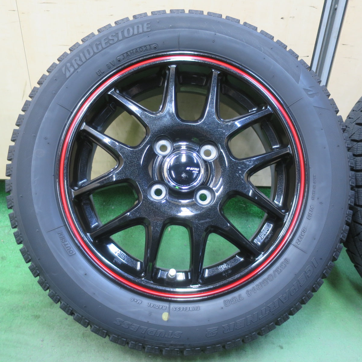 バリ溝！8.5分★スタッドレス 155/65R14 ブリヂストン アイスパートナー2 JP STYLE Jefa 社外 アルミ 14インチ PCD100/4H★6033009イス