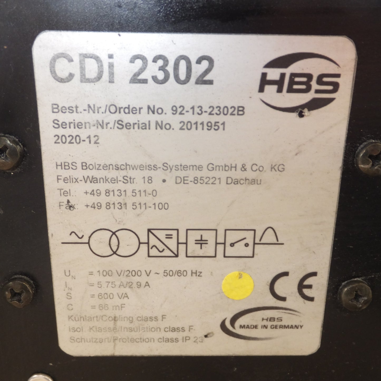 [送料無料] ★大同興業 HBS スタッド溶接機 CDシリーズ CDi2302　100V/200V～ 50/60Hz 5.75A/2.9A 600VA 66mF★