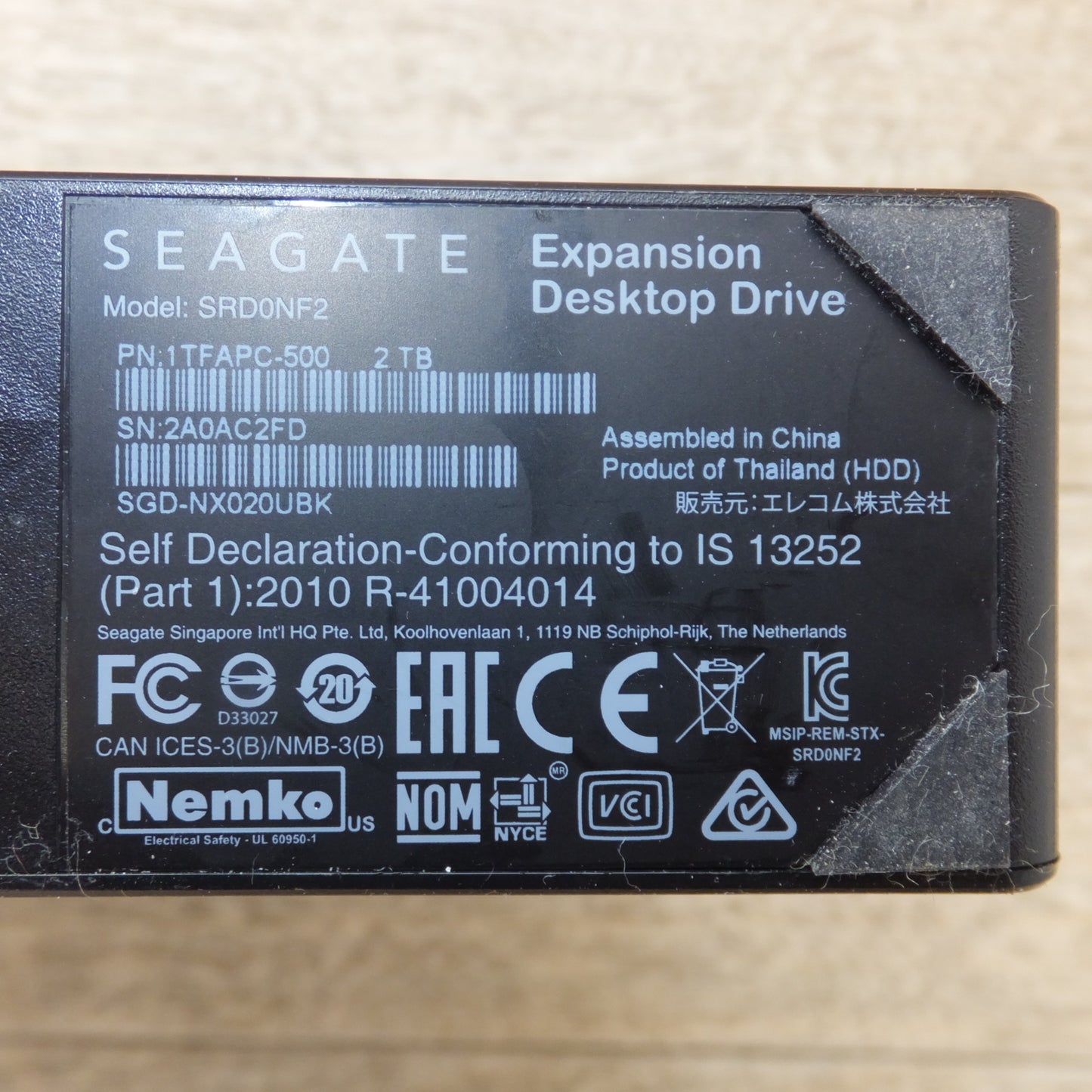 [送料無料] 現状品★エレコム ELECOM SEAGATE Expansion3.5inch_2TB SGD-NX020UBK SRD0NF2 外付けハードディスク★