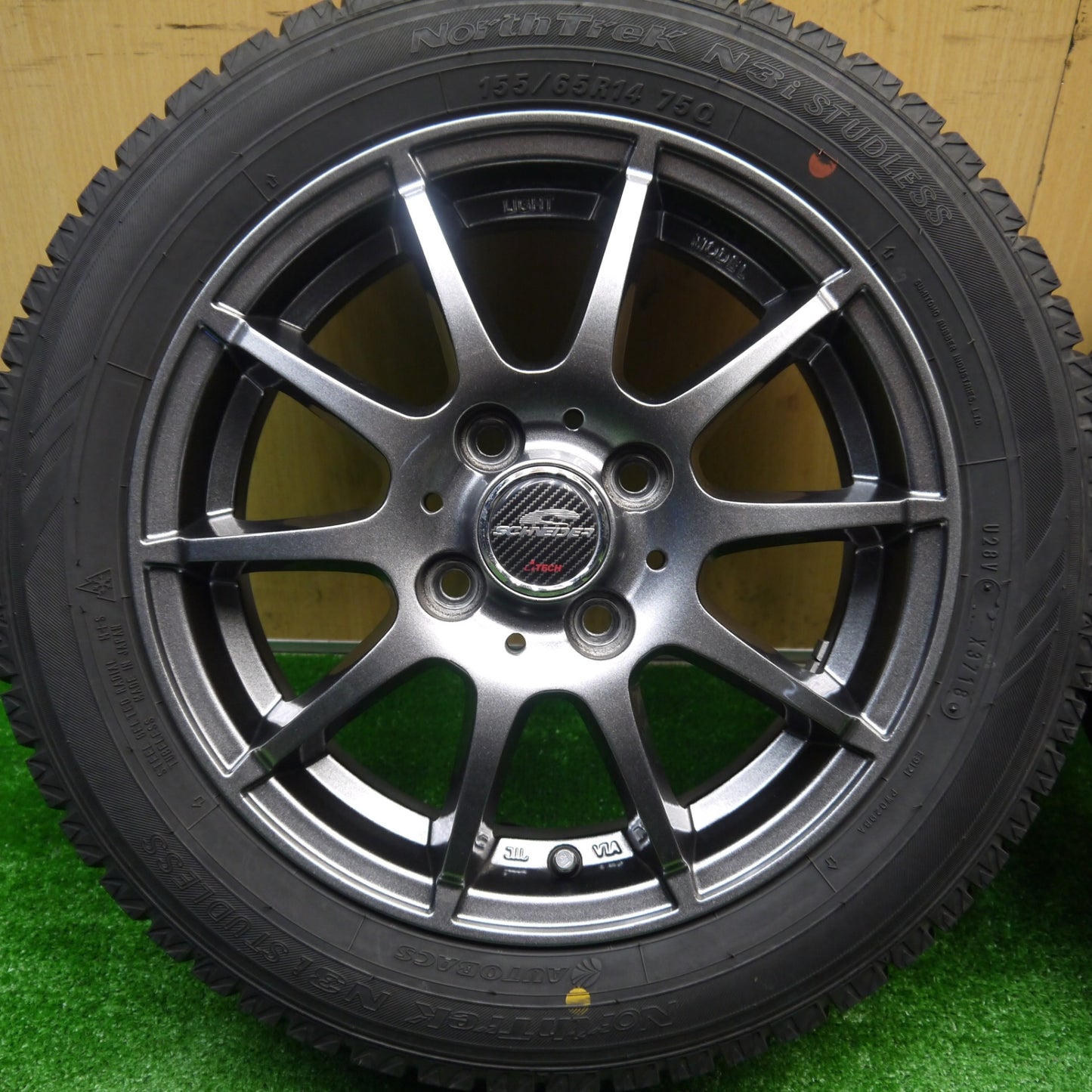 バリ溝！キレイ！9.5分★スタッドレス 155/65R14 オートバックス ノーストレック N3i SCHNEIDER シュナイダー 14インチ PCD100/4H★5102408Hス