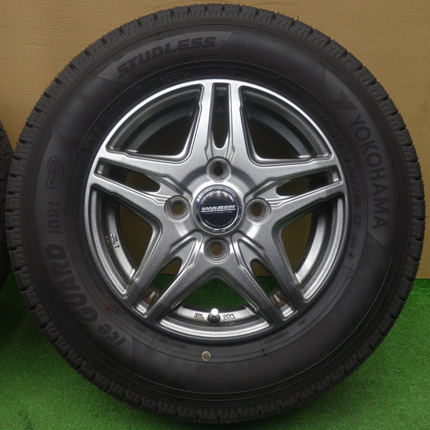 バリ溝！25年！キレイ！9.5分★スタッドレス 145/80R12 80/78N ヨコハマ アイスガード iG91 WAREN ヴァーレン 12インチ PCD100/4H★6032703KTス
