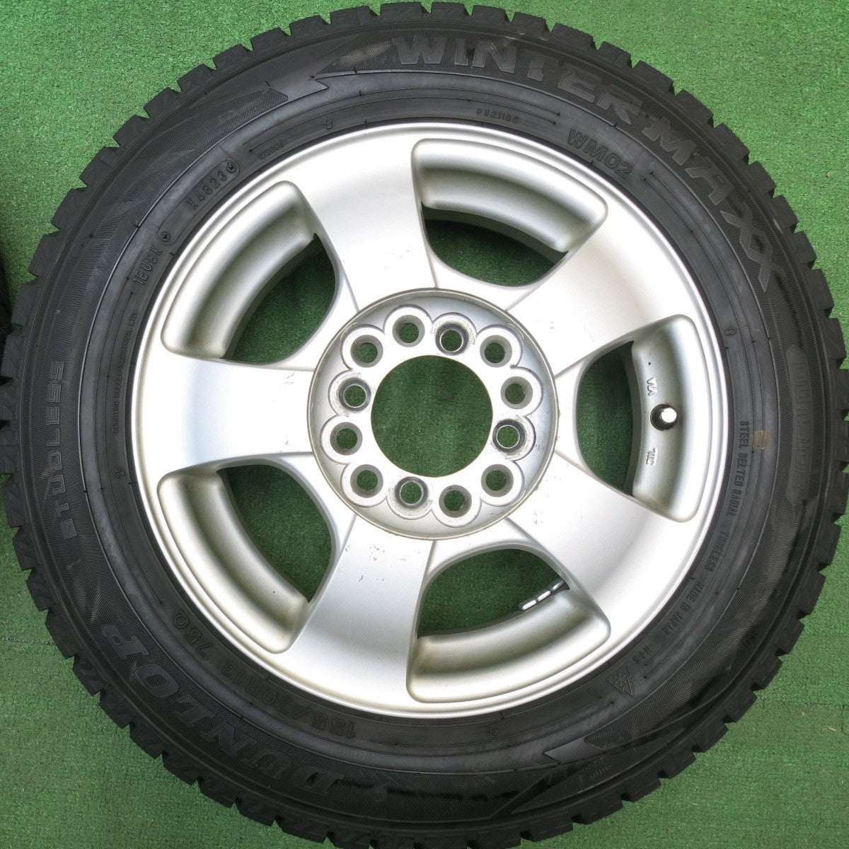 バリ溝！24年！9.5分以上★スタッドレス 155/70R13 ダンロップ ウインターマックス WM02 社外 アルミ 13インチ PCD100 110 114.3/4H マルチ★6011704HAス