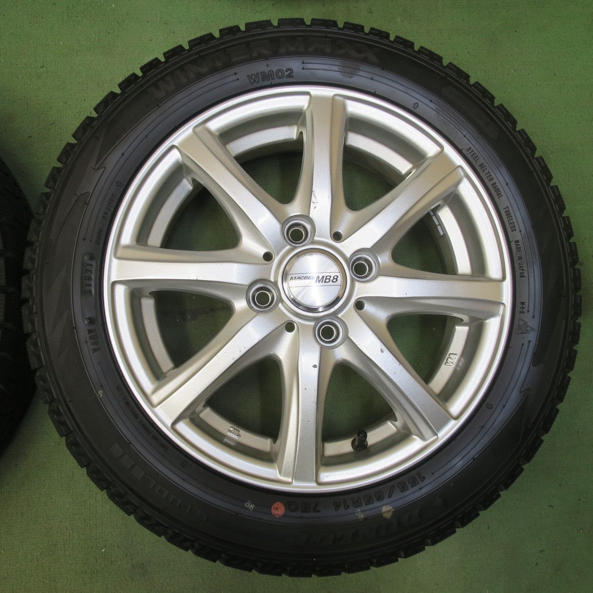 バリ溝！ほぼ10分◎スタッドレス 155/65R14 ダンロップ ウインターマックス WM02 MACBES MB8 マクベス 14インチ PCD100/4H◎6061503イス