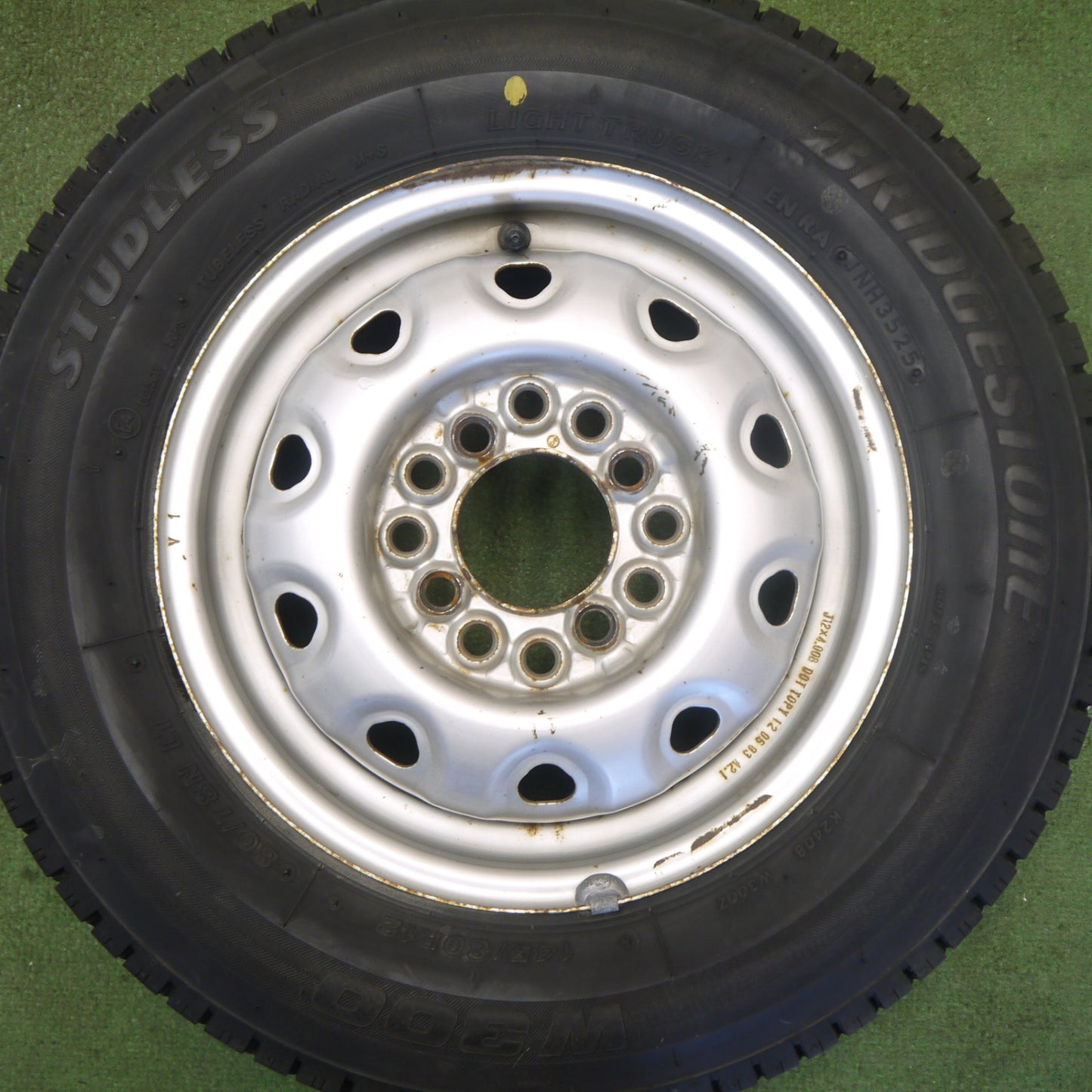 バリ溝！25年！9分★スタッドレス 145/80R12 80/78N ブリヂストン W300 TOPY スチール ホイール 12インチ PCD100 110 114.3/4H マルチ★6052906Hス
