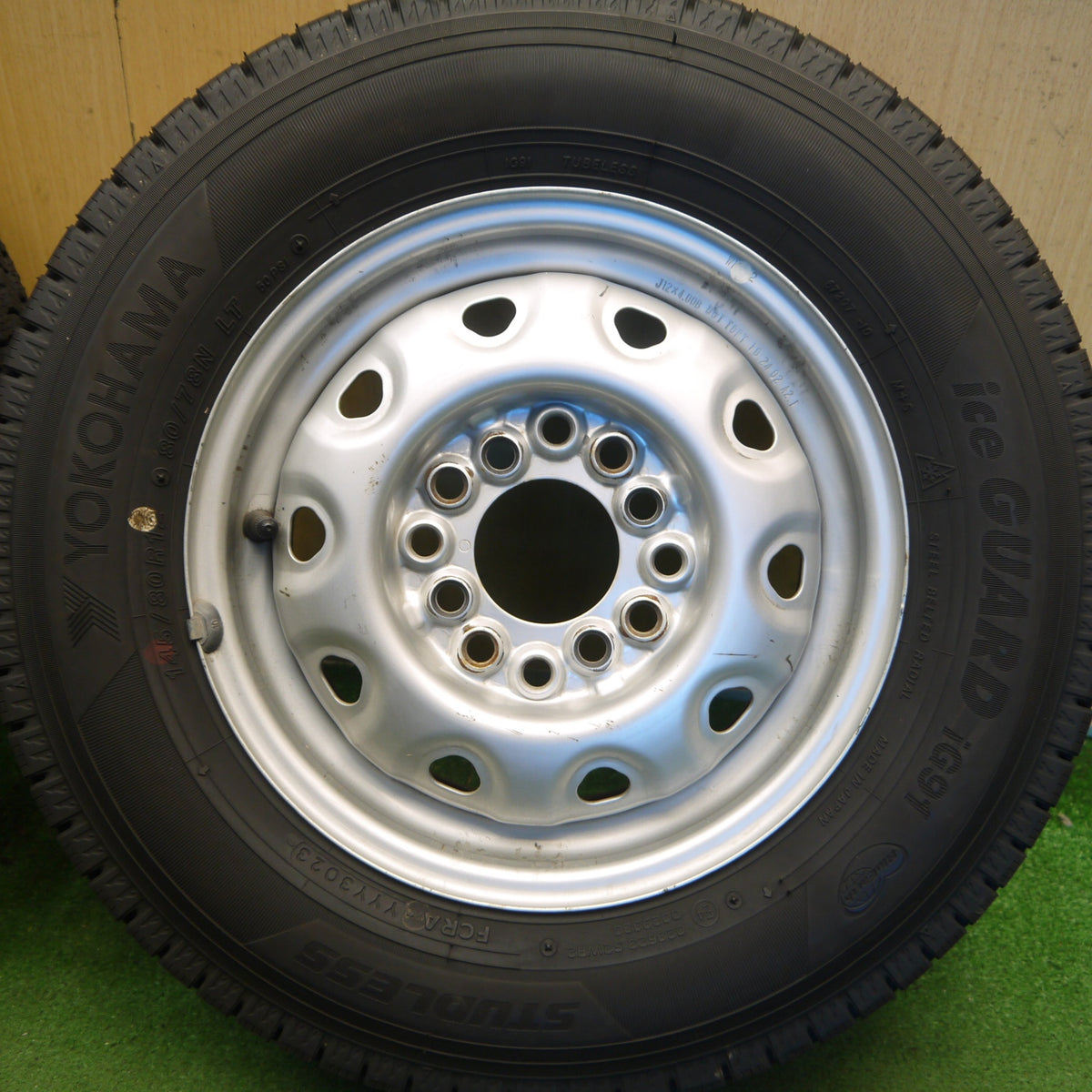 バリ溝！23年！9.5分以上◎スタッドレス 145/80R12 80/78N ヨコハマ アイスガード iG91 TOPY スチール ホイール 12インチ PCD 100 110 114.3/4H マルチ◎6100605Hス