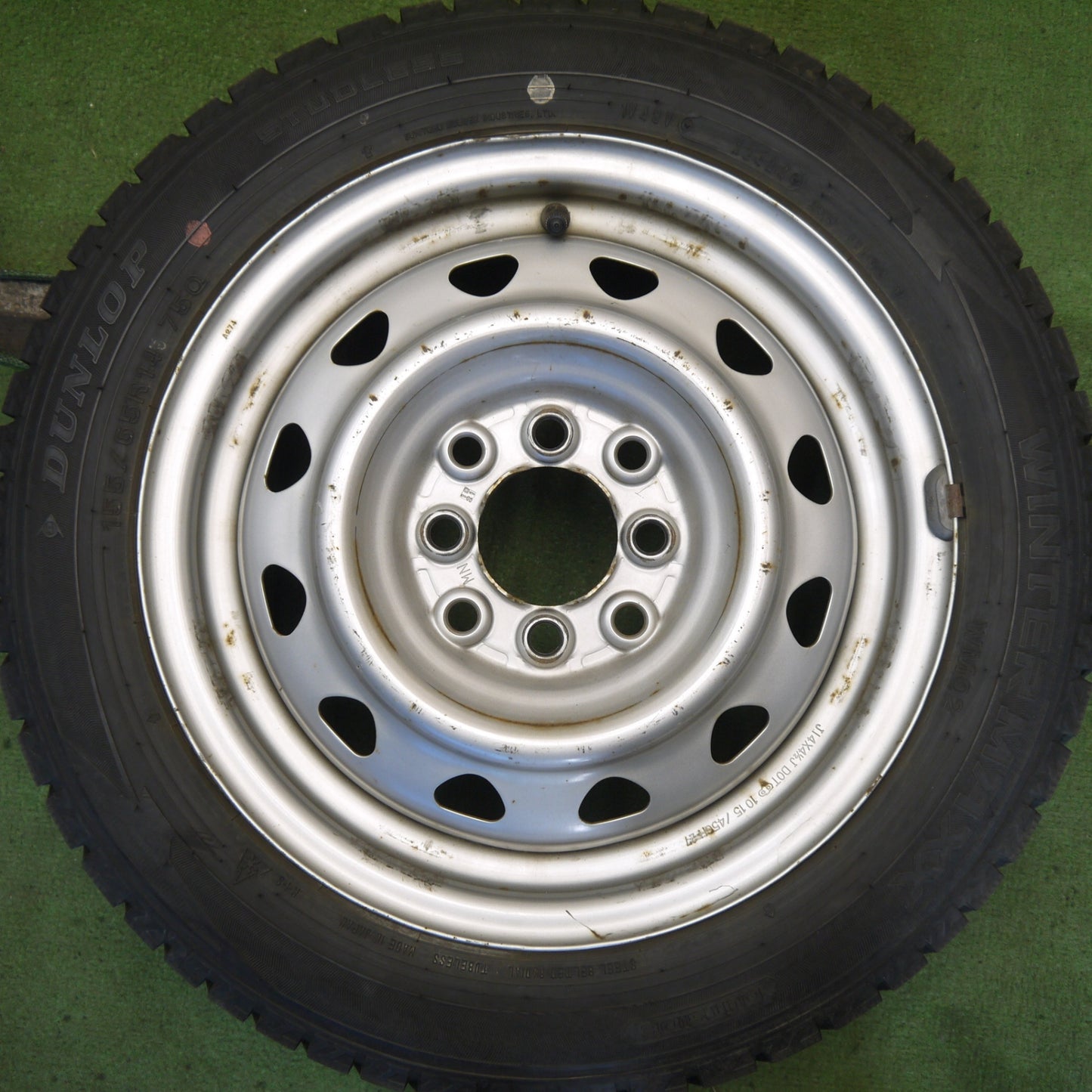 バリ溝！24年！9分◎スタッドレス 155/65R14 ダンロップ ウインターマックス WM02 スチール ホイール 14インチ PCD100 114.3/4H マルチ◎6072706Hス