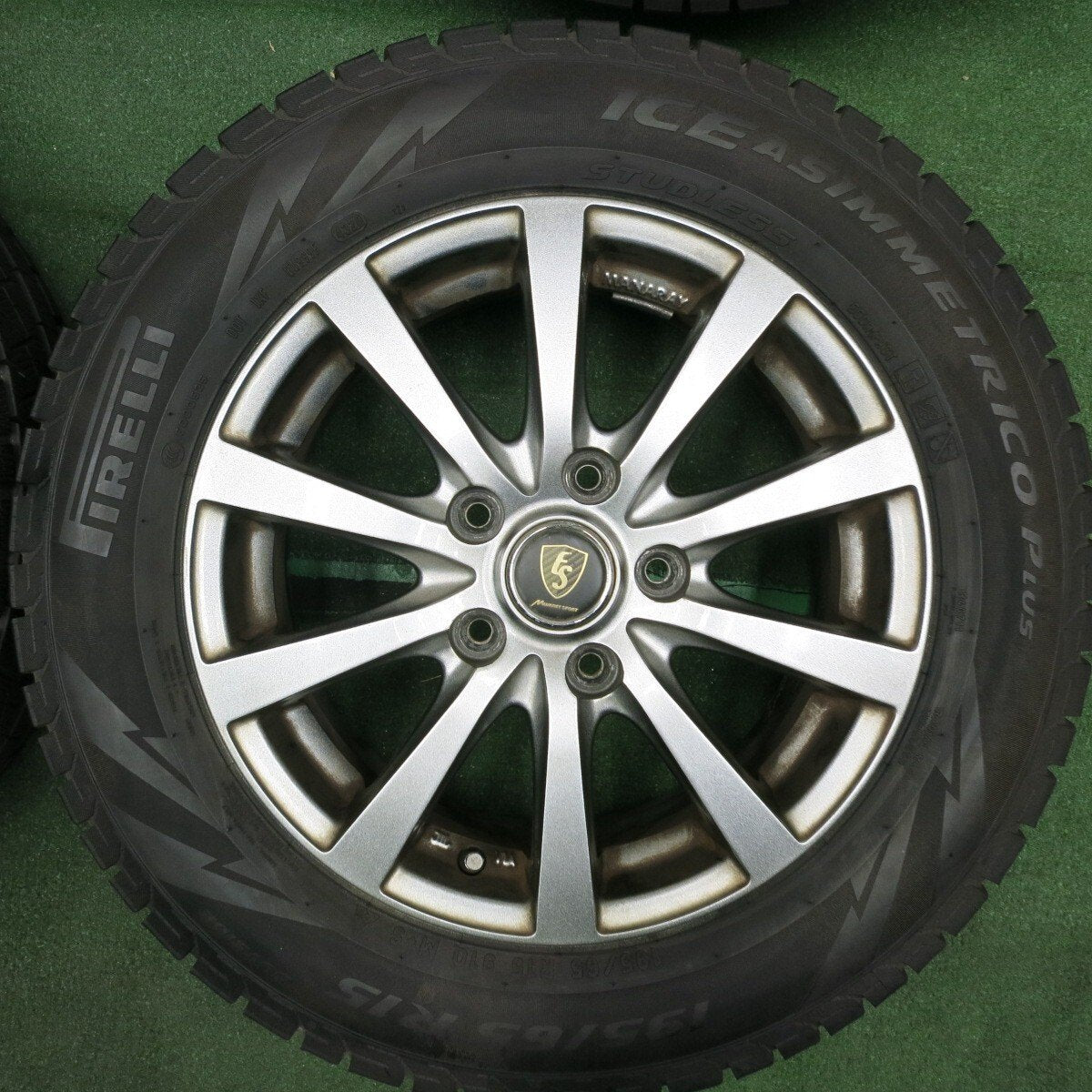 バリ溝！20年！8.5分★スタッドレス 195/65R15 ピレリ アイスアシンメトリコ プラス MANARAY SPORT PCD114.3/5H★4041705TNス