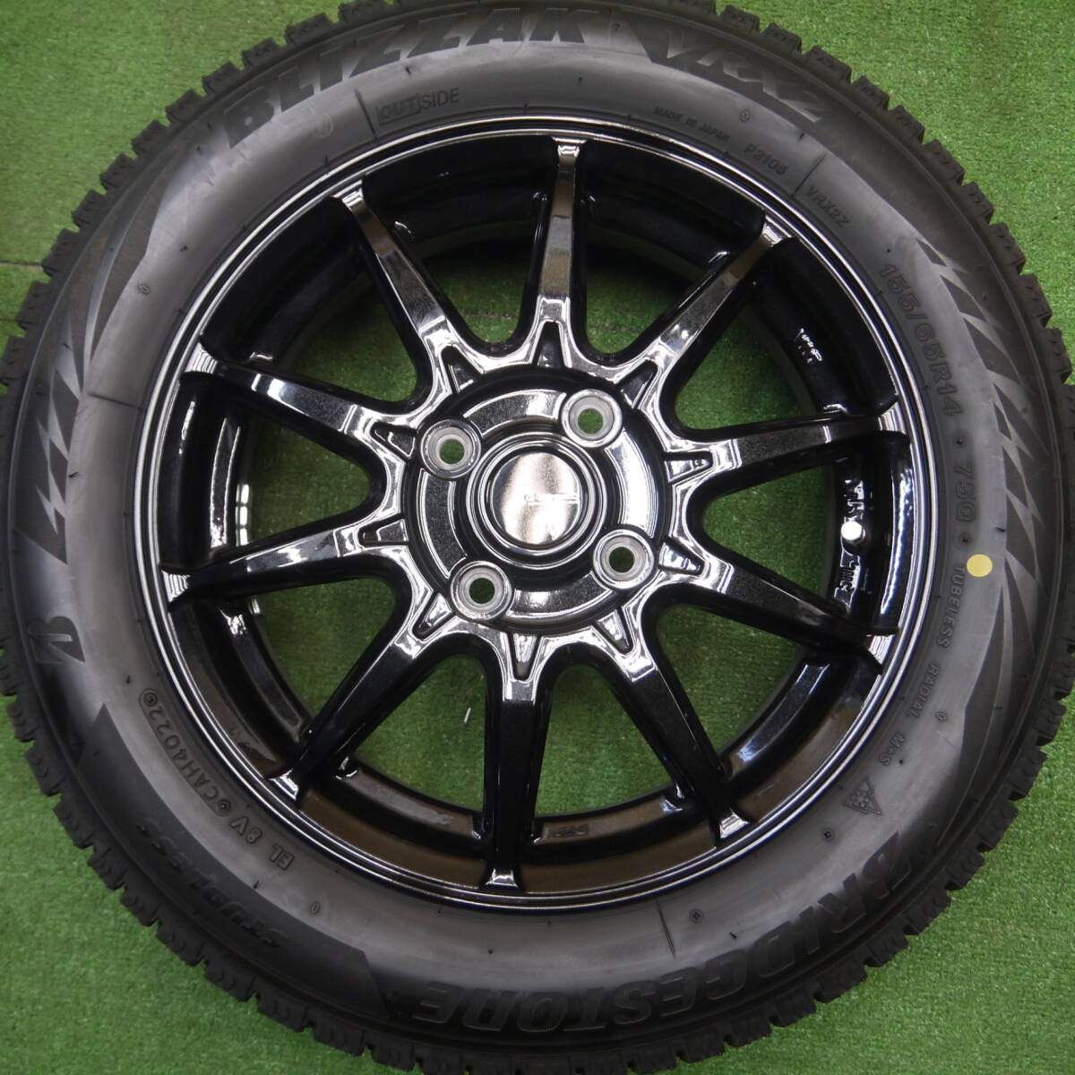 バリ溝！22年！キレイ！ほぼ10分★スタッドレス 155/65R14 ブリヂストン ブリザック VRX2 G-SPEED Gスピード 14インチ PCD100/4H★4122507Hス