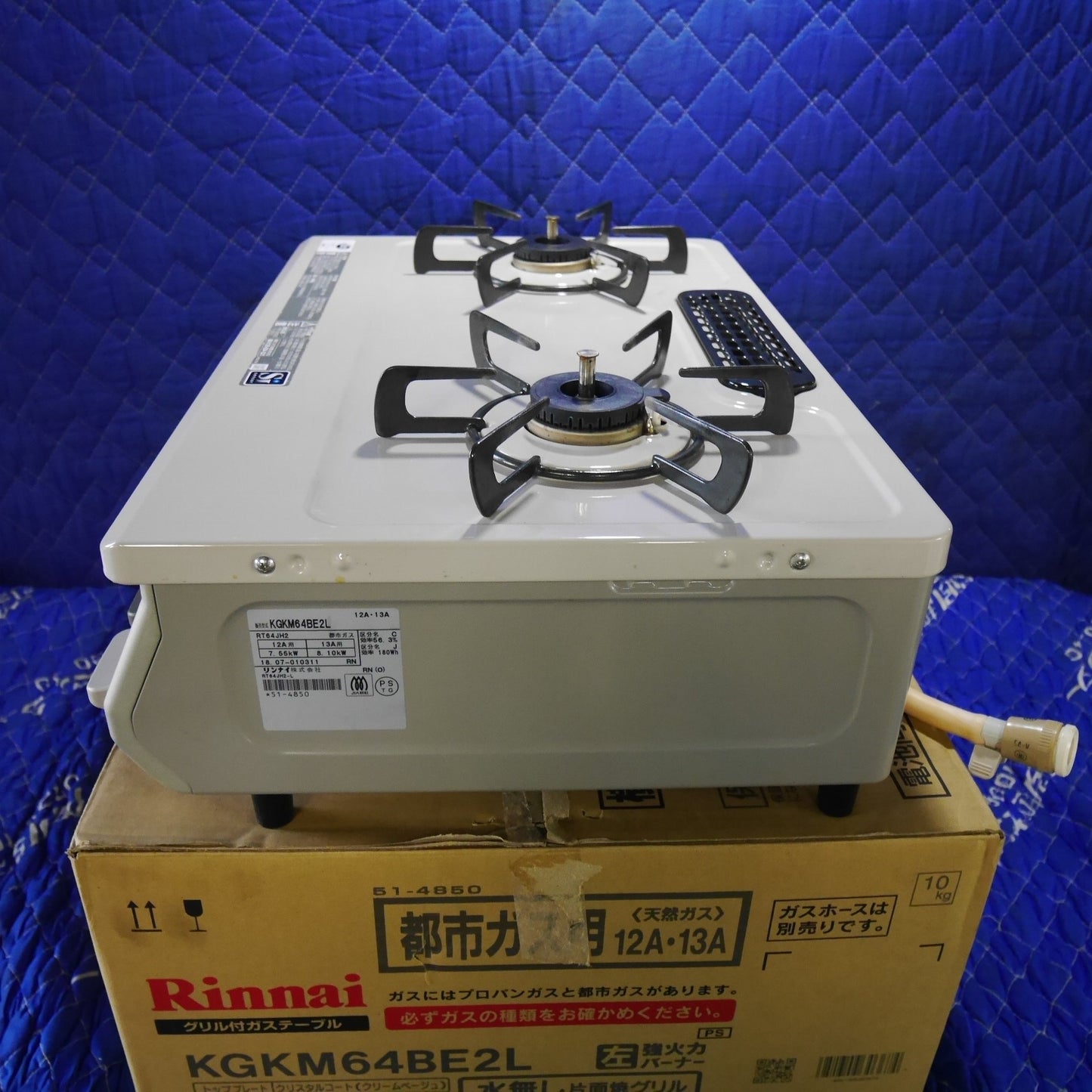 [送料無料] キレイ☆Rinnai リンナイ ガス テーブル コンロ KGKM64BE2 L RT64JH2 都市ガス用 左強火 2018年製☆
