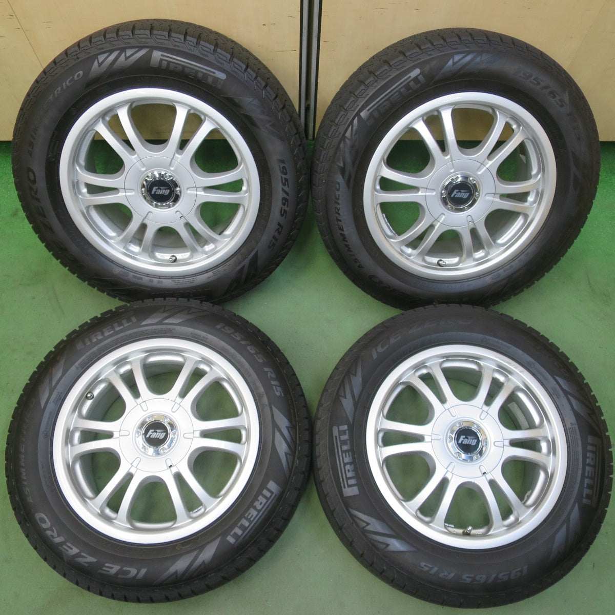 バリ溝！24年！キレイ！ほぼ10分★スタッドレス 195/65R15 ピレリ アイス ゼロ アシンメトリコ Fang KOSEI ファング コーセイ 15インチ PCD114.3/4H 5H マルチ★6060909イス