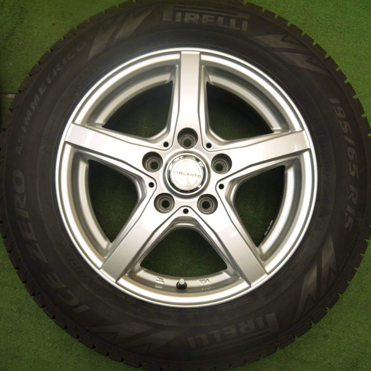 バリ溝！24年！キレイ！9.5分★スタッドレス 195/65R15 ピレリ アイスゼロ アシンメトリコ VIOLENTO ヴィオレント 15インチ PCD114.3/5H★5032503Hス