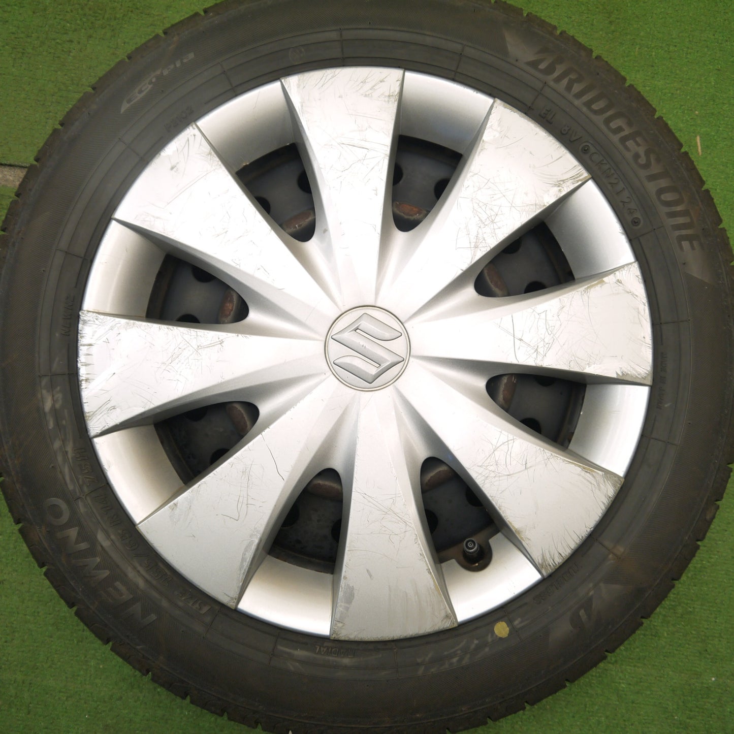 バリ溝！24年！ほぼ10分★スズキ スペーシア 純正 スチール 155/65R14 ブリヂストン NEWNO ニューノ 14インチ PCD100/4H★5041404Hノ