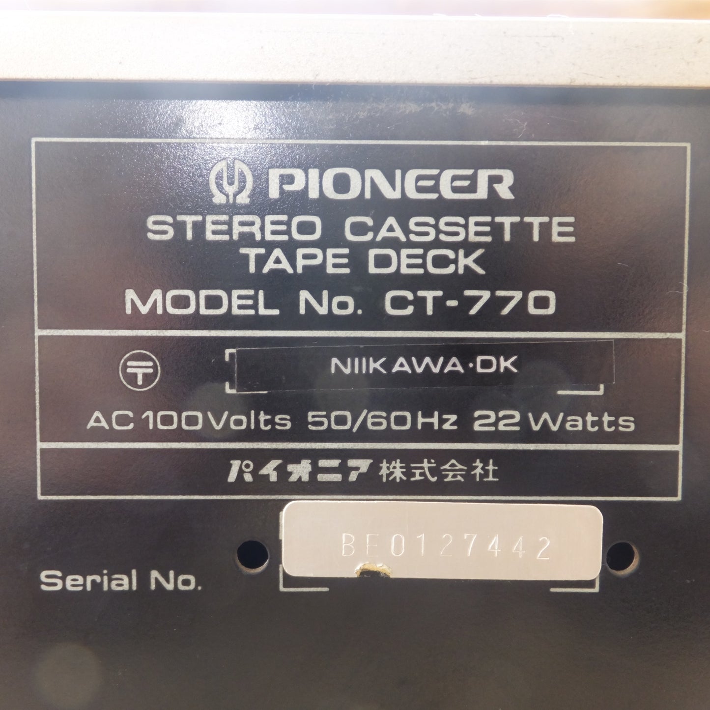 [送料無料] 現状品★パイオニア Pioneer ステレオカセットテープデッキ STEREO CASSETTE TAPE DECK CT-770　AC100Volts 50/60Hz★