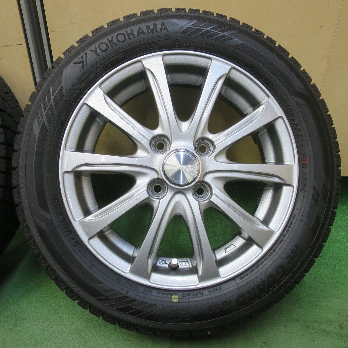 バリ溝！22年！キレイ！ほぼ10分◎スタッドレス 155/65R14 ヨコハマ アイスガード iG60 WEZEN 社外 アルミ 14インチ PCD100/4H◎6071501イス