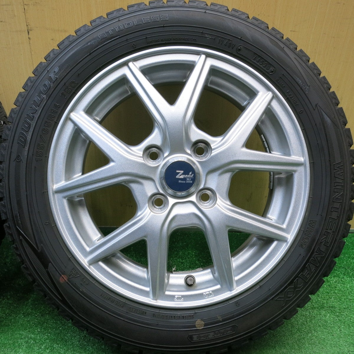 バリ溝！23年！キレイ！9分★スタッドレス 155/65R14 ダンロップ ウインターマックス WM02 Zmeist M5 14インチ PCD100/4H★5113001HAス
